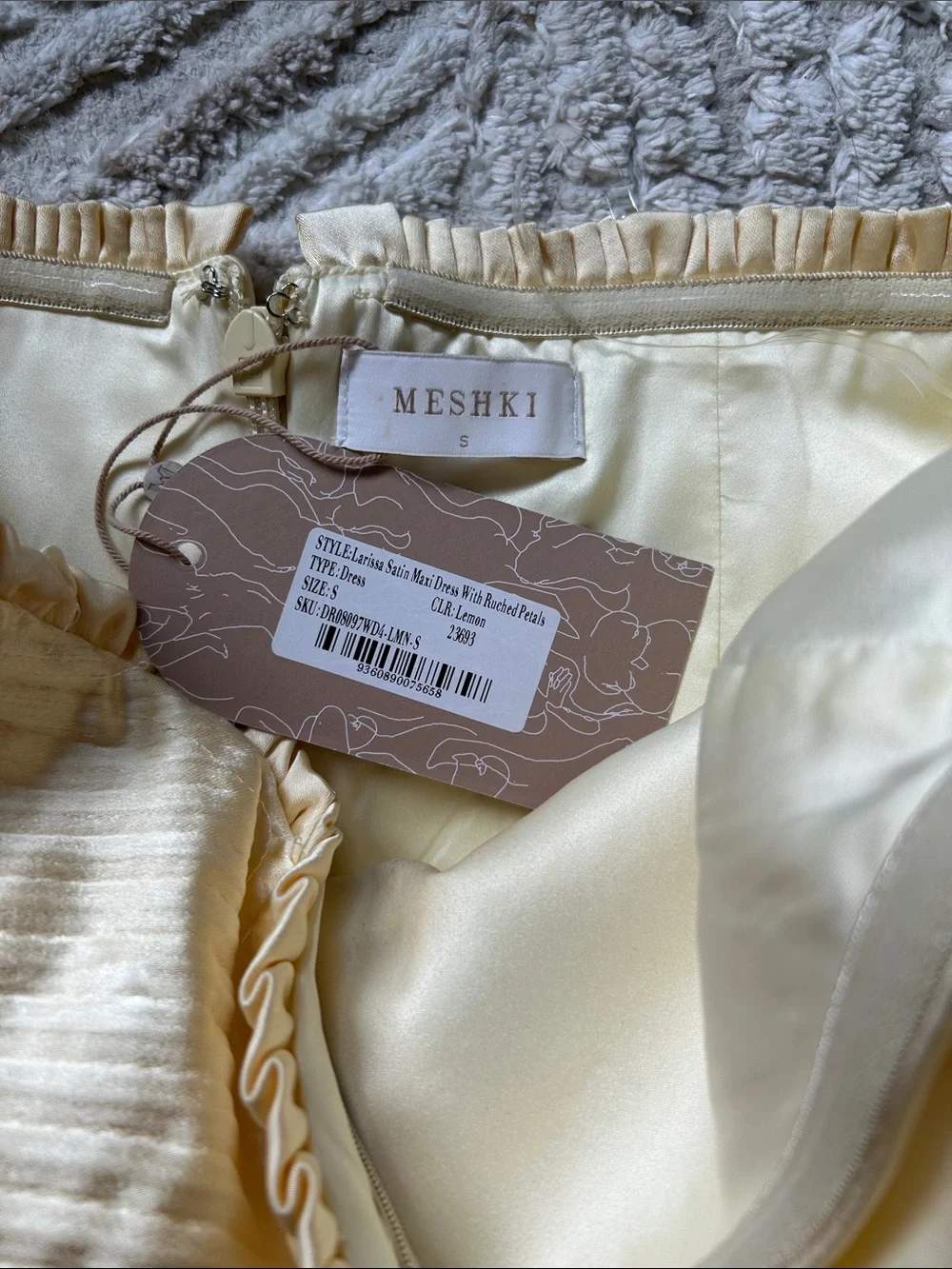 NWT Meshki Larissa butter yellow Strapless Satin Maxi gown dress